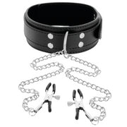 Collare con pinze capezzoli DARKNESS COLLAR WITH NIPPLE CLAMPS BLACK