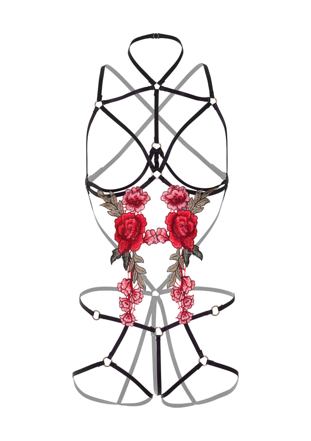 Body con ricami Roses Strappy Teddy w. Pasties