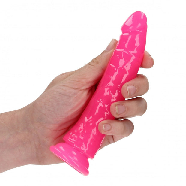 Fallo realistico con ventosa Slim Dildo Suction Cup GitD 15,5 cm Neon Pink