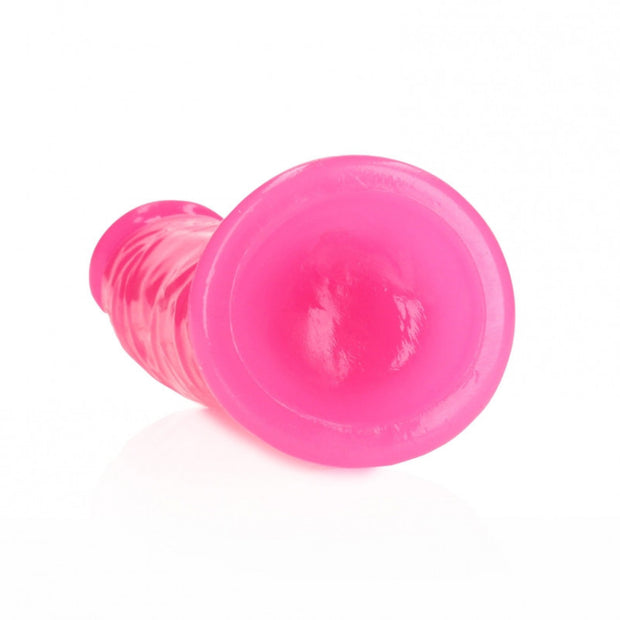 Fallo realistico con ventosa Slim Dildo Suction Cup GitD 15,5 cm Neon Pink