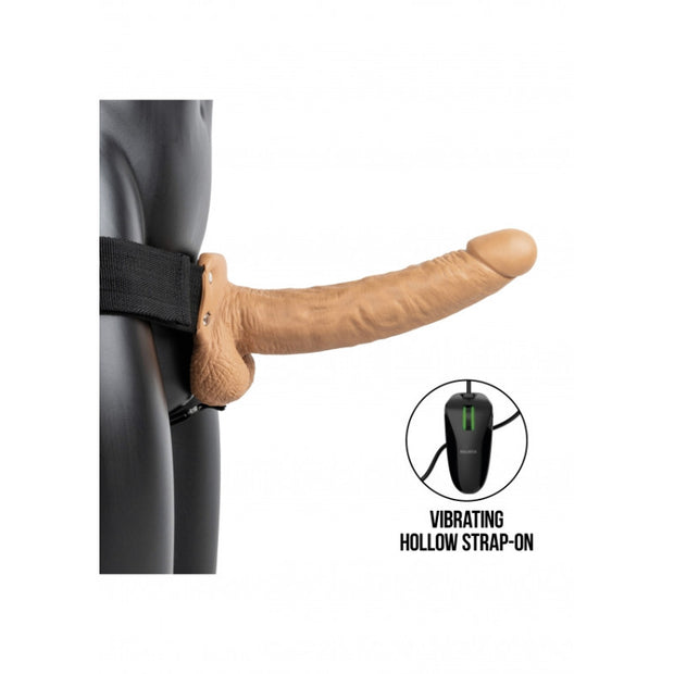 Vibratore cavo indossabile Vibrating Hollow Strap-on with Balls - 9'' / 23 cm - Tan