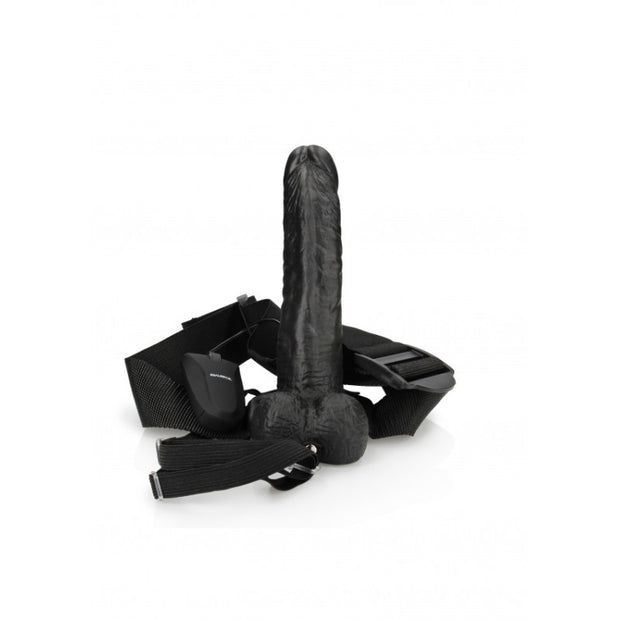 Vibratore cavo indossabile Vibrating Hollow Strap-on with Balls - 7'' / 18 cm - Black