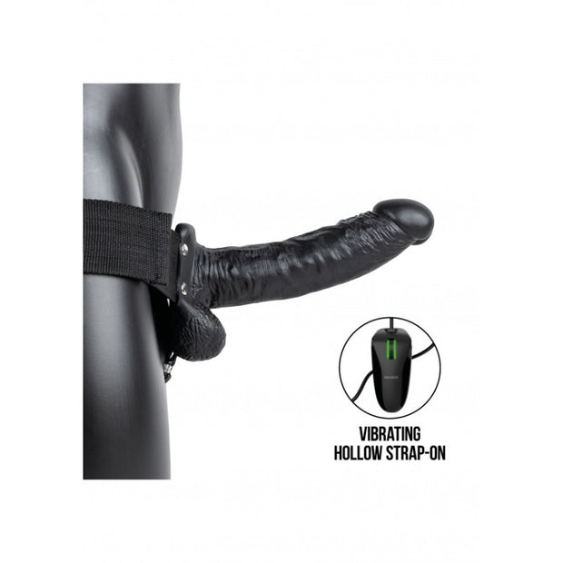 Vibratore cavo indossabile Vibrating Hollow Strap-on with Balls - 7'' / 18 cm - Black