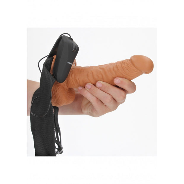 Vibratore cavo indossabile Vibrating Hollow Strap-on with Balls - 7'' / 18 cm - Tan