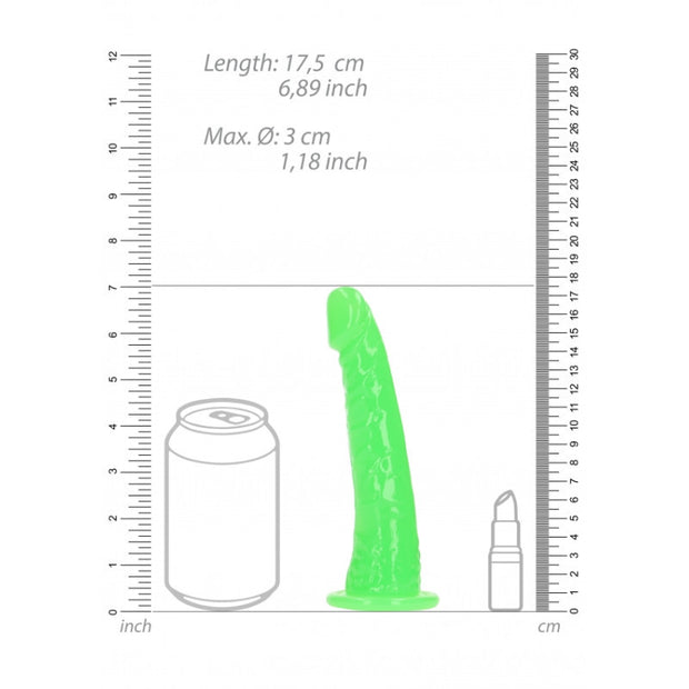 Fallo realistico con ventosa Slim Dildo Suction Cup GitD 15,5 cm Neon Green