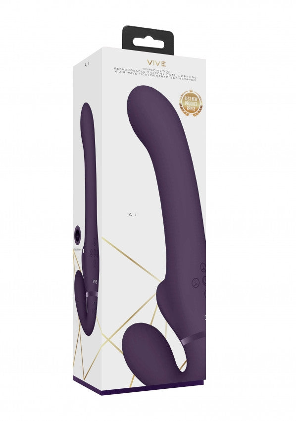 Vibratore vaginale anale strap on Dual Pulse-Wave & Airwave Strapless Strapon Purple