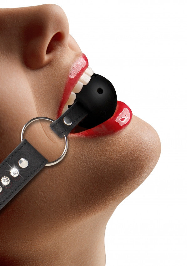 Morso con strass Breathable Ball Gag - with Diamond Studded Straps - Black