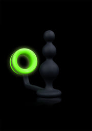 Anello fallico con plug Beads Butt Plug with Cock Ring - GitD - Neon Green/Black