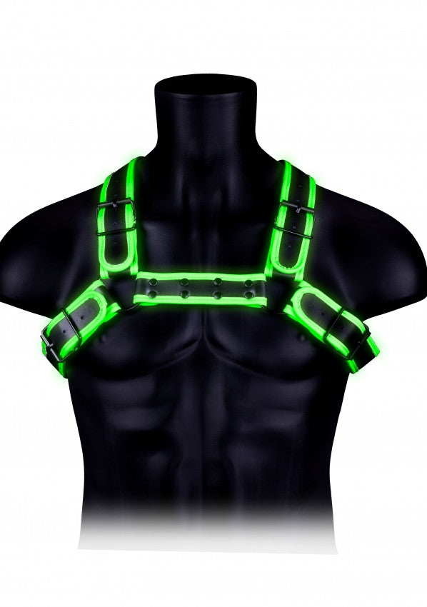 Pettorina sadomaso fosforescente Buckle Bulldog Harness - GitD - Neon Green/Black