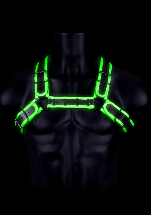 Pettorina sadomaso fosforescente Buckle Bulldog Harness - GitD - Neon Green/Black