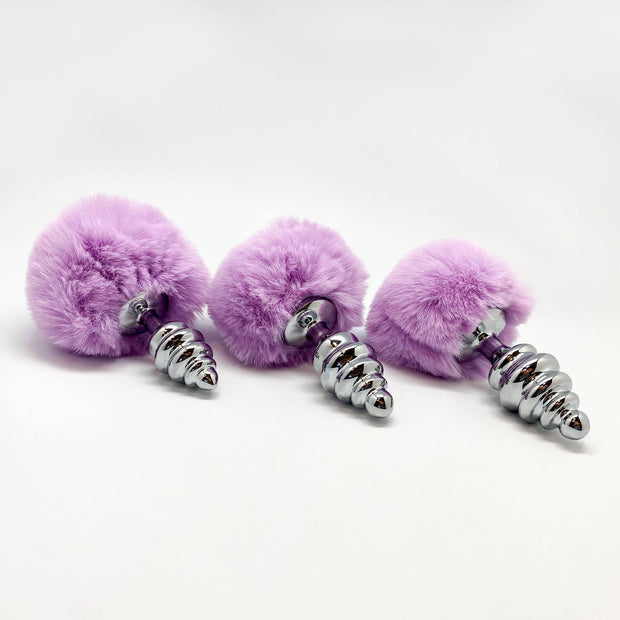 Plug anale con coda Metal Anal Fluffy Twist Plug M purple