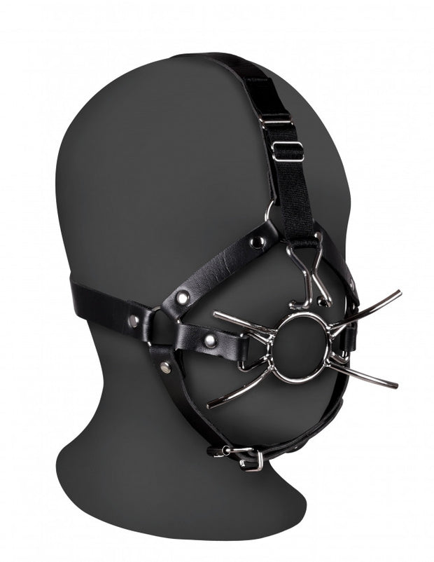 Imbracatura viso con morso Head Harness with Spider Gag and Nose Hooks Black