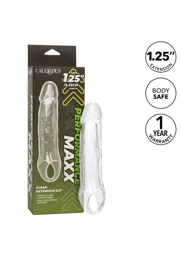 Guaina fallica con anello per testicoli Clear Extension 5.5 In