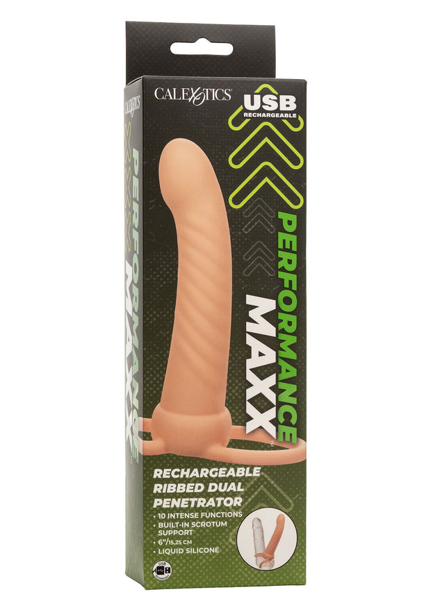 vibratore rechargeable ribbed dual penetrator