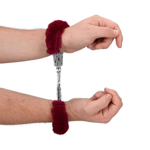 Furry Metal Hand Cuffs - Red