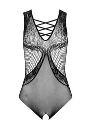 Body in pizzo nero con scollatura e cavallo aperto kotek