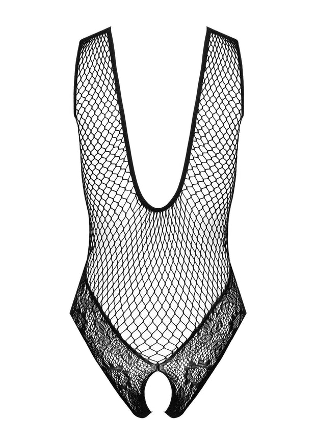Body in pizzo nero con scollatura e cavallo aperto kotek