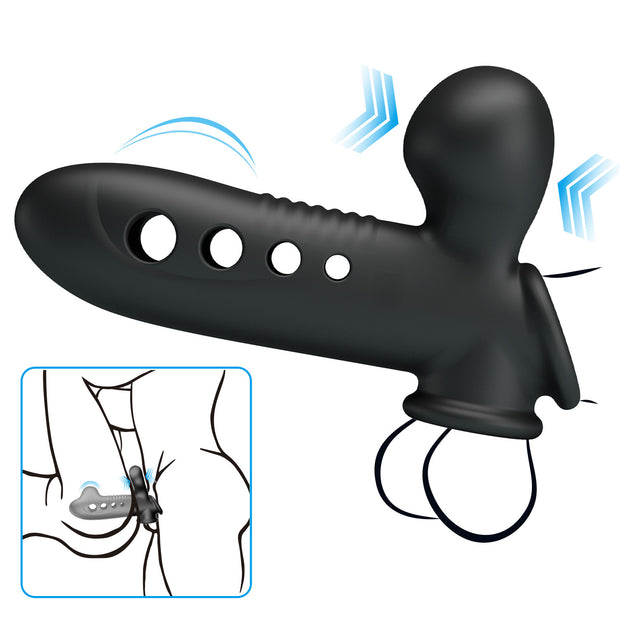 Guaina per pene prolunga fallica in silicone con pompa e anello fallico Baile