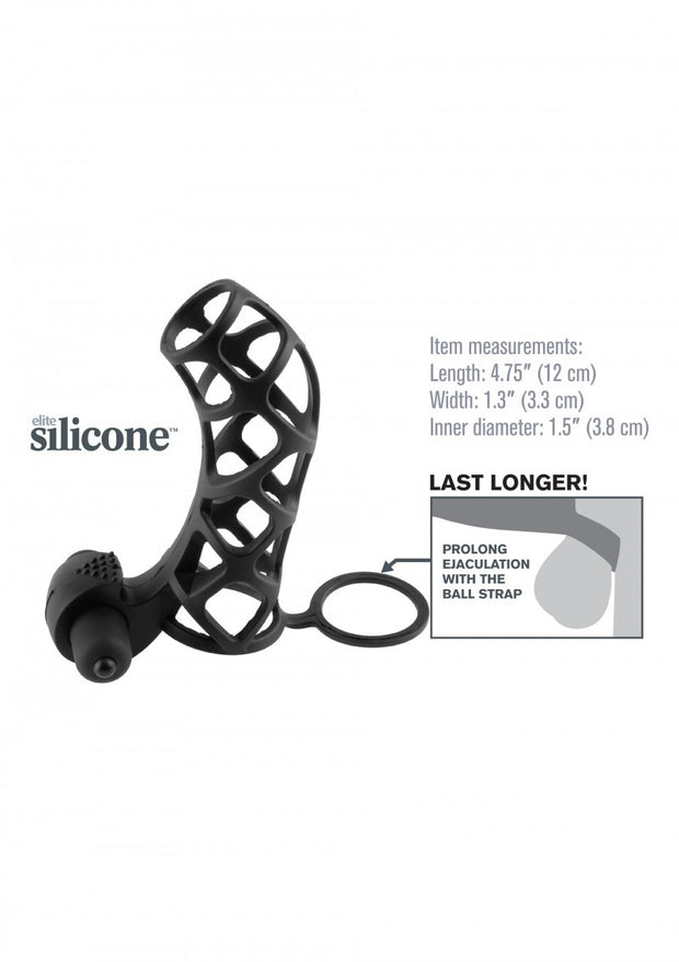 Guaina fallica vibrante con anello fallico contro eiaculazione precoce in silicone nero con stimolatore clitoride