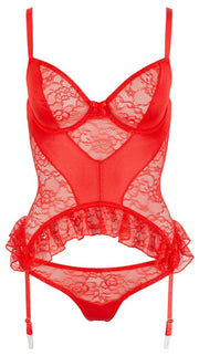 Intimo sexy rosso lingerie donna guepiere con reggi calze hot perizoma slip