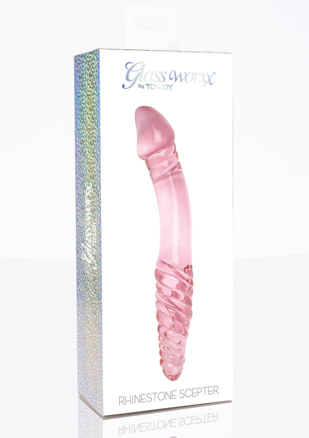 Fallo doppio vaginale anale Rhinestone Scepter in vetro