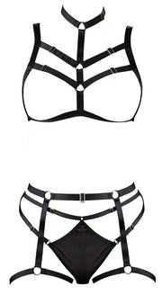 Completo intimo 3 pz BDSM Harness Set reggiseno slip