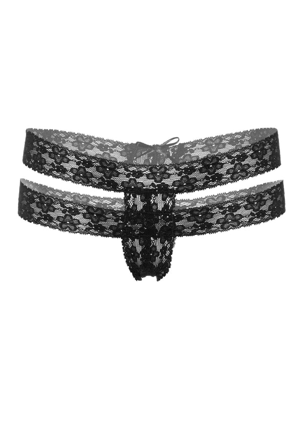 Perizoma in pizzo nero Lucy crotchless thong panty